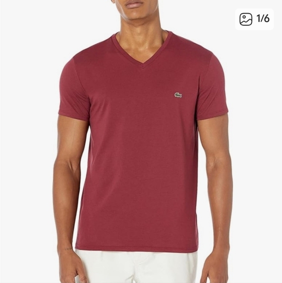 Lacoste Mens Maroon Red V-Neck Tee T-Shirt Top Size 7 Extra Large XL Pima Cotton - Picture 1 of 13